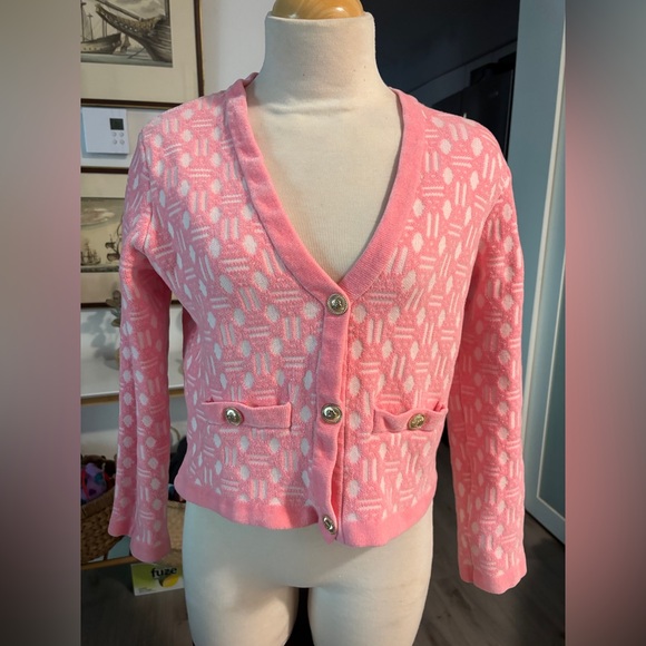 Maje Moadina Cropped Jacquard Cardigan. Size S - Picture 3 of 11